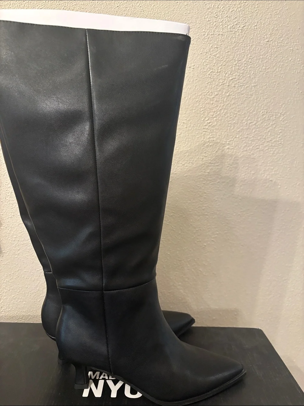Madden NYC Women’s Sleek Black Knee Pointed Toe Boots with Side Zip